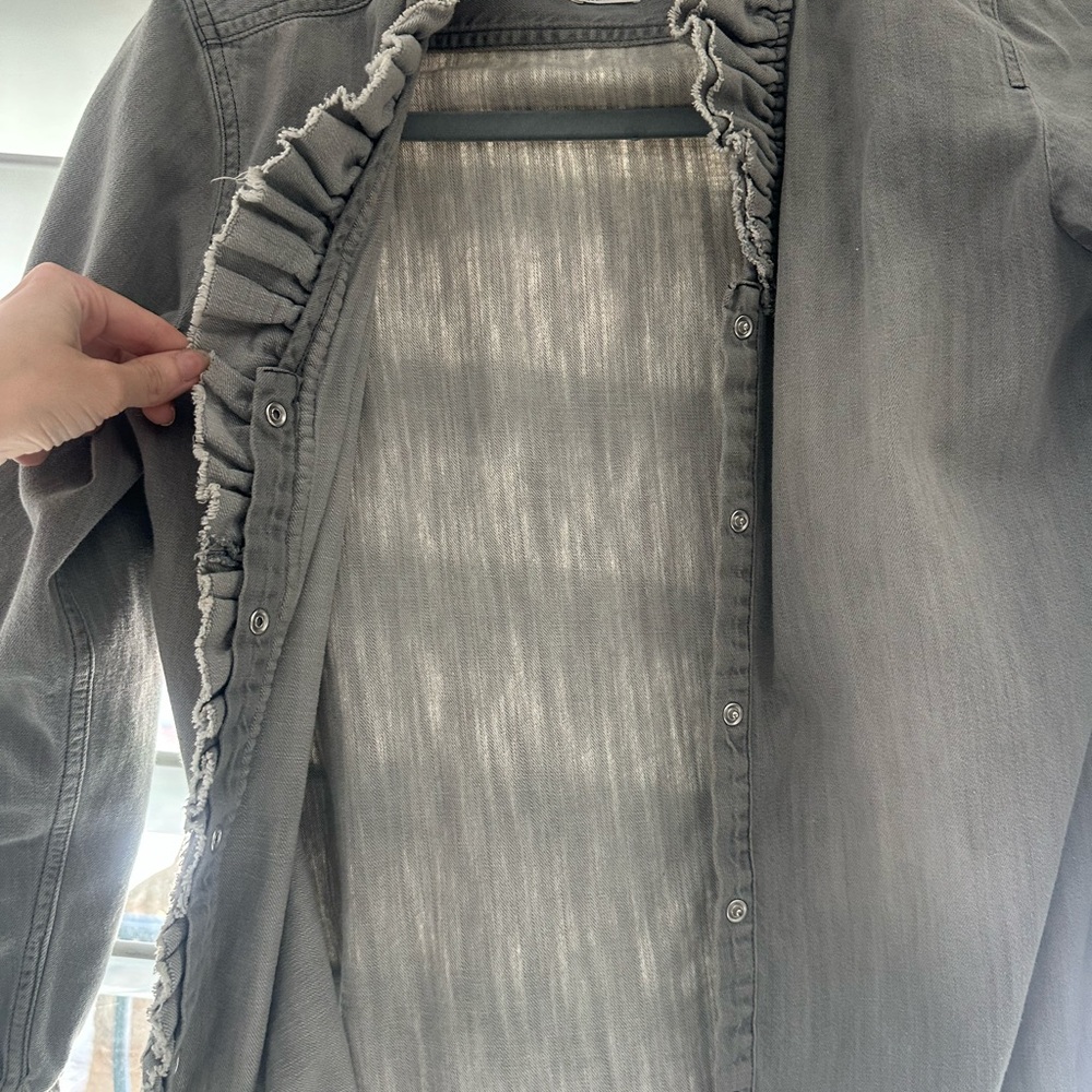 Gray Ruffled Jean Jacket - Picture 3 of 5
